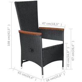 vidaXL Polyrattan Garten-Essgruppe 9-tlg. schwarz inkl. Auflagen 47679