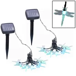 2er Set RGB LED Außen Solar Lichter Ketten Libellen Farbwechsel bunt Garten Beleuchtung