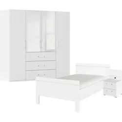 Schlafzimmer-Set RAUCH "Komplettschlafzimmer Schlafzimmer EVELYN", weiß (alpinweiß), Bett 120x200cm + ohne Matratze, B/H: 120cm x 200cm, Holzwerkstoff, Schlafzimmermöbel-Sets, Schrank und Bett in 2 Breiten, Nachttisch mit Paneel MADE IN GERMANY