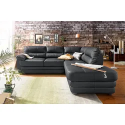 Ecksofa COTTA "Royale L-Form", schwarz, B:250cm H:88cm T:234cm, Luxus-Kunstleder, frei im Raum stellbar, Luxus-Microfaser (100% Polyester), frei im Raum stellbar, NaturLEDER (echtes Rindsleder) in Sitz und Rücken. Die Rückseiten sind mit Spannstoff bezogen, Kunstleder SOFTLUX, frei im Raum stellbar, Sofas, wahlweise mit Bettfunktion