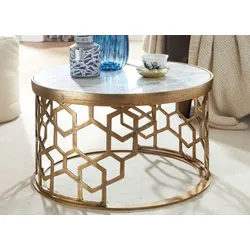 Kadima Design Couchtisch `Marble`, luxuriöser Marmor-Metalltisch, stilvolles Wohnzimmer-Design. 60x60x36 cm