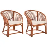 Krines Home Relaxsessel 2er Set Gestäbter Korbstuhl mit Armlehne Rattansessel Lounge (2-St., 2x Sessel), aus Rattan Naturmaterial braun|rot