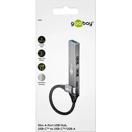 goobay Slim 4-Port USB-Hub, USB-CTM auf USB-CTM/USB-A, USB 3.2 - USB-CTM-Stecker > 1x USB-C 2x USB-A-Buchse USB 2.0)