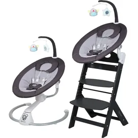 BabyGO Homey Set, schwarz/dunkelgrau", Kinder, schwarz (schwarz, dunkelgrau), Stühle Hochstuhl, mit elektrischer Babywippe inkl. Spielbogen