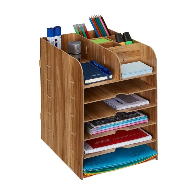 Relaxdays Schreibtisch Organizer mit Ablagefächern Braun