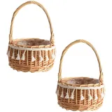 2 Stück Korb für Kinder Hochzeit, Handgeflochtene Blumenkörbe, Kleiner Weidenkorb Mit Henkel, Picknickkorb mit Einlagen, Prinzessin Korb für Hochzeit, Ostern, Party-Dekoration (S, C)