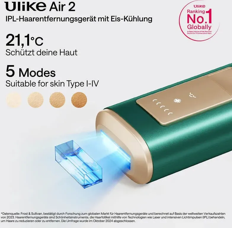 Ulike Air 2 IPL Haarentfernungsgerät mit patentierter Sapphire Ice Kühltechnologie für schmerzlose Haarentfernung von Gesicht bis Zehen