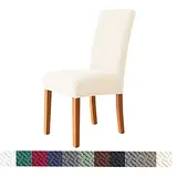 Morbuy Einfarbig Stuhlhussen Set Stretch Stuhlbezug für Esszimmerstühle, Jacquard Waschbarer Stuhlhussen Schwingstühle Stuhlüberzug für Haus Hotel Hochzeit Partys (4er Set,Beige)
