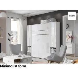 meblini Schrankbett Bed Concept - Wandbett mit Lattenrost - Klappbett mit Schrank - Wandklappbett - Murphy Bed - Bettschrank - BC-13-180x200cm Vertikal - Weiß Hochglanz, Holzwerkstoff, 7-Zonen, Rechteckig, 180x200 cm, Schlafzimmer, Betten, Klappbetten