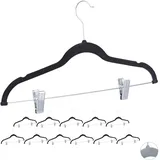 Relaxdays 60 x Samtbügel mit Clips, 360° drehbarer Haken, Hosenbügel, rutschfeste Hemdenbügel, 43 cm breit, Clipbügel, schwarz
