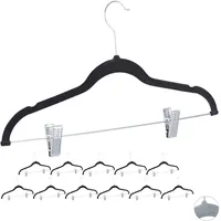 Relaxdays 60 x Samtbügel mit Clips, 360° drehbarer Haken, Hosenbügel, rutschfeste Hemdenbügel, 43 cm breit, Clipbügel, schwarz