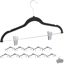 Relaxdays 60 x Samtbügel mit Clips, 360° drehbarer Haken, Hosenbügel, rutschfeste Hemdenbügel, 43 cm breit, Clipbügel, schwarz