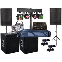 DSX DJ Set Verstärker Mixer Subwoofer Boxen Nebel LED Licht Anlage Party-Lautsprecher (980 W) schwarz