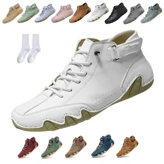 Snrtevu Barfußschuhe, Ergonomischer, Wasserdichter & Schmerzlindernder Leder-BarfußSchuh, Schuhe Damen, wasserdichte und Atmungsaktive OrthopäDische Barfuss Schuhe (Weiß,37) - 37 EU