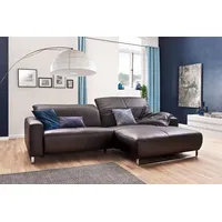 KAWOLA Sofa YORK Leder Life-line chocolate Recamiere rechts Fuß Metall Chrom matt