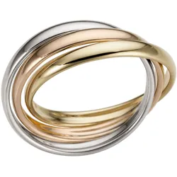 Goldring FIRETTI "Schmuck Geschenk Gold 585, 3-Fach verschlungen, tricolor, massiv" Gr. 19, rosa (gelbgoldfarben, weißgoldfarben, roségoldfarben), Fingerringe, Damen, 19, Gelbgold 585-Weißgold 585-Roségold 585, 5mm, Gelbgold 585, Weißgold 585, Rosu00e9gold 585