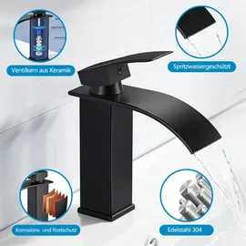 eumaty Wasserhahn Bad, Wasserfall mit Auslauf Höhe 110MM, Waschbecken Armatur Chrom Einhebelmischer, Warm und Kalt was...