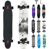 Opurtdor Longboard 118CM Profi Skateboard Komplettes Cruiser Trick 8 Etagen Ahornholz Wood Schwarzes Longboard für Anfänger Erwachsene Teens (Landschaften)