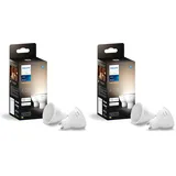 Philips Hue White GU10 LED Spot 2er Pack (400lm), dimmbare LED Lampe für das Hue Lichtsystem mit warmweißem Licht, smarte Lichtsteuerung über Sprache und App