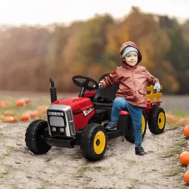 Homcom Elektrischer Traktor mit Anhänger, Kinder Aufsitztraktor mit Fernbedienung, Kinder Elektroauto mit MP3 Funktion, Kinderfahrzeug mit