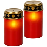 Star Trading LED Grablicht mit Timer - 2er Set, Rot, LED Grabkerze Batterie, IP44 Outdoor, Flackerlicht, 7 x 12 cm, Elektrische Grabkerzen