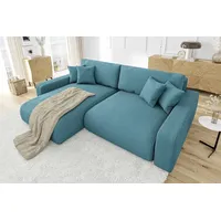 s-style möbel - Ecksofa mit Schlaffunktion und Bettkasten in Cord-Stoff schöner Sitzkomfort, Ottomane links, B/T/H: 234 cm / 170 cm / 78 cm - Türkis