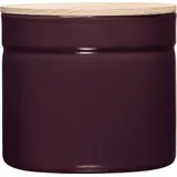 RIESS Vorratsdose mit Eschenholzdeckel, Durchmesser 13 cm, Höhe 12 cm, Inhalt 1350 ml, Dark Aubergine Emaille