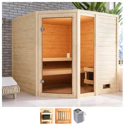 Sauna WELLTIME "Tally", beige (naturbelassen), Saunaofen, integrierte Steuerung, 9 kW, Saunen, 9-kW-Ofen mit int. Steuerung