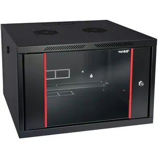 HMF 66407-02 Serverschrank 19 Zoll, 7 HE | 450 mm Tiefe | Voll montiert | Glastür | Schwarz