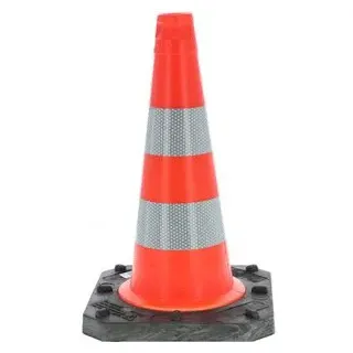 UvV UvV® Leitkegel reflektierend 50 cm Pylone rot-orange 2,5 kg + Hochreflex RA2/C Folienringe Verkehrskegel Pylonen mit 2 Folienstreifen