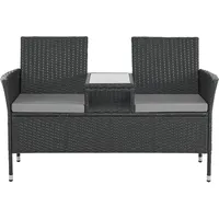 Svita Chicago Rattan-Bank Garten-Bank Lounge Sitzecke Schwarz