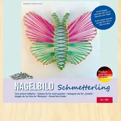 PEBARO NB1 - Nagelbild Schmetterling, Fadenbild 20x20cm, Fadenspannbild 20x20cm, String Art Bastelset inkl. Nägel