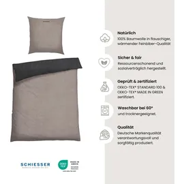 SCHIESSER Doubleface Feinbieber taupe/schwarz 155 x 220 cm + 80 x 80 cm