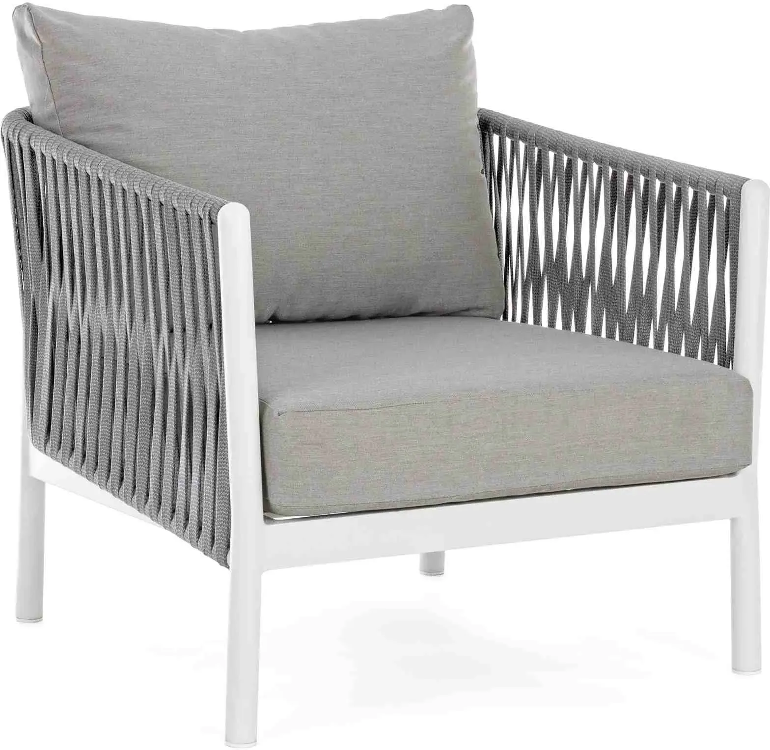 Gartensessel Florencia aus Aluminium, modern gepolstert, Weiß, ideal für Outdoor