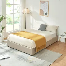[en.casa] Polsterbett Nola mit Matratze 140x200 cm Leinen Beige [en.casa] Bett, 140 x 200
