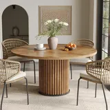 LITTLE TREE 120 cm runder Esstisch für 4–6 Personen, großer brauner Esstische, Landhaus-Esstisch mit massivem gerilltem Säulenfuß, runder Holzküchentisch für Esszimmer und Wohnzimmer