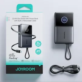Joyroom JR-PR1 10000mAh 22.5W Powerbank mit integriertem einziehbarem USB-C-Kabel - Schwarz