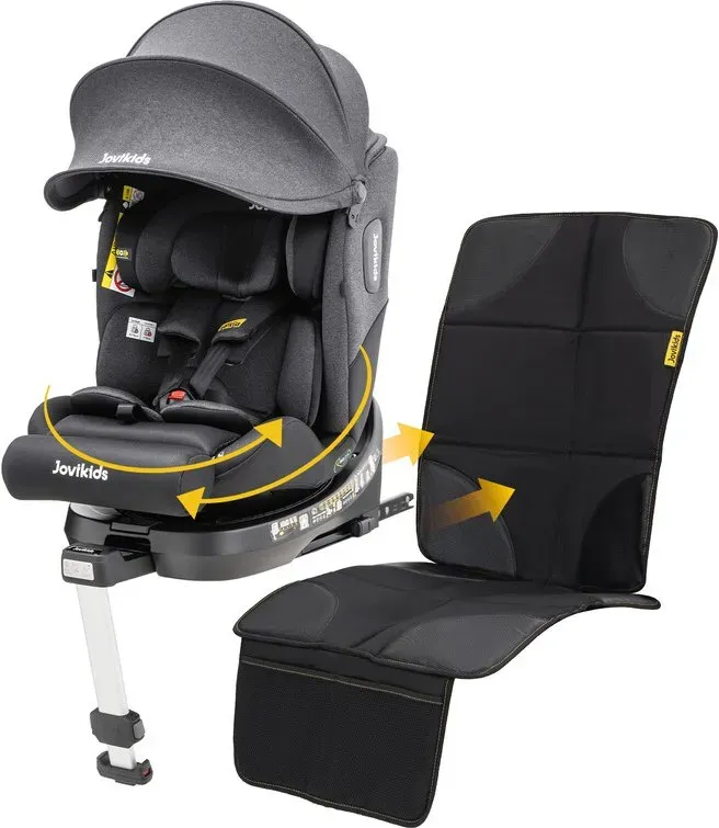 Jovikids Ranger 2 360° i-Size Kinderautositze, 40-150 cm, mit ISOFIX, 360° drehbares Design, geeignet von Geburt bis 12 Jahre, ECE R129 Baby-Sicherheitssitz, 12 Kopfstützenverstellpositionen, leicht zu reinigen, inklusive Anti-Reibungs-Pads (Schwarz)
