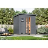 Karibu Gartensauna Saunahaus Hytti 2 terragrau Energiesparende Saunatür 9 kW Ofen inkl. Steuergerät inkl. 8-teiligem gratis Zubehörpaket (Gesamtwert 191,92€)