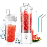 Vaeqozva 600ml Tragbarer Mixer Smoothie Maker To Go Mixer Smoothie Blender Klein Mini Standmixer Typ-C Wiederaufladbarem mit Reisedeckel für Saft Shake Smoothie für Sport Reisen, Weiß