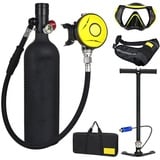 Tauchtank, Tauchflasche Ersatz Air Mini Tauchflasche Scuba Zylinder Mit 15 Bis 20 Minuten Tauchen Sauerstofftank Mit Pumpe Atem Unterwasser-Gerät (132 Breathe Times) Dive Ausstattungspakete,Schwarz,1L