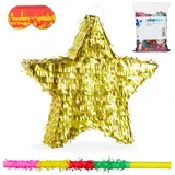 relaxdays Pinata 4-tlg. Pinata Set Stern goldfarben|grün|orange