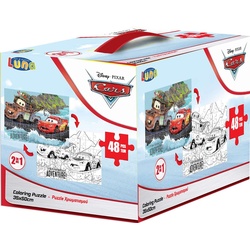 Diakakis Steckpuzzle 2in1 Malpuzzle Cars 48-tlg. XL-Puzzleteile 50x35, Puzzleteile bunt