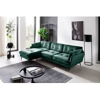 Ecksofa TRENDS BY HG "Amira L-Form" Sofas Gr. B/H/T: 270cm x 84cm x 155cm, Luxus-Microfaser, Recamiere links, grün (dunkelgrün) mit Strasssteinen und goldfarben Applikationen