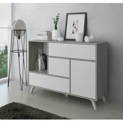 SKRAUT HOME Sideboard für Wohn-/Esszimmer, Buffetschrank WIND, 1 Tür, 3 Schubladen, Farbe Zementgrau und Weiss 120x40x86cm. - BUFFETWINDCEMBL