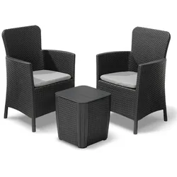 Allibert Miami Balkon Lounge Set anthrazit, Balkontisch und Stühle, Balkonmöbel, kleiner Balkon