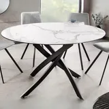 Design Esstisch AMICA 120cm weiss Marmor-Optik Keramik schwarzes Metall-Gestell