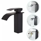 Badarmatur, Waschbeckenarmatur Mit Warm- Und Kaltwasser, Moderne Wasserfall-waschbeckenarmatur, Langlebiges Ventilgehäuse Aus Schwarzem Kupfer