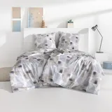 Estella Seersucker Bettwäsche Simon silber 155x220 cm + 80x80 cm - grau