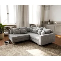 DeLife Ecksofa Clovis Hellgrau Strukturstoff Armlehne Ottomane Rechts - Hellgrau/Grau